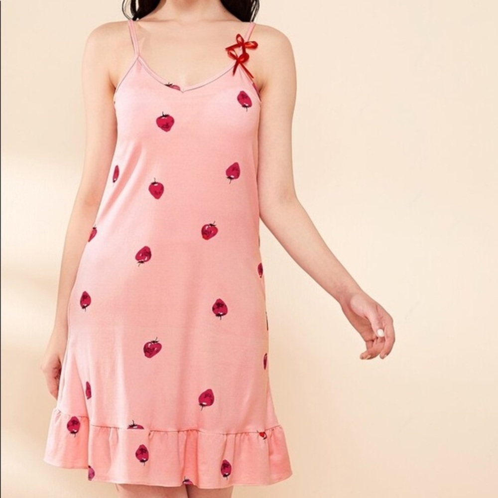 New Pink Strawberry Ruffle Cami Nightgown​